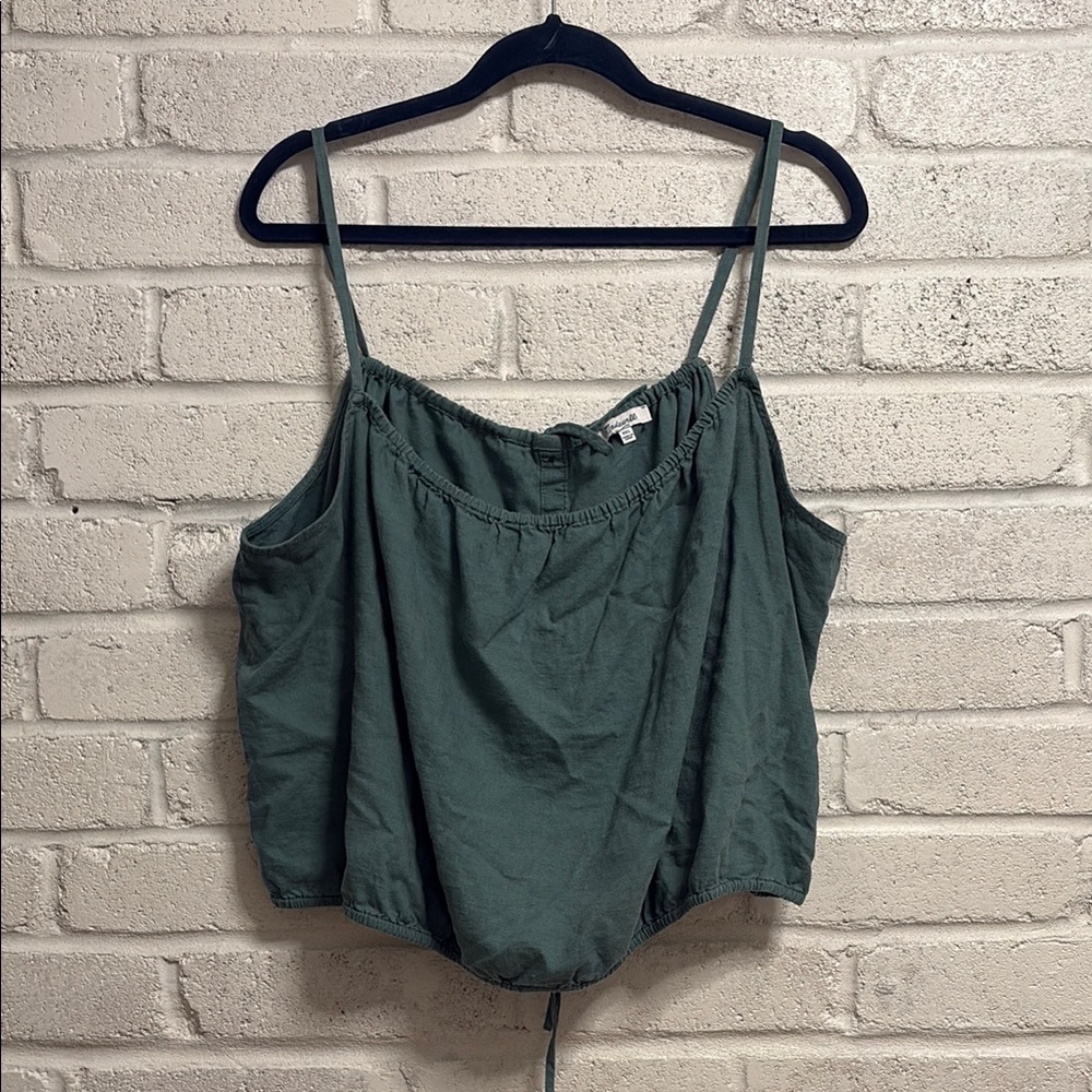 Madewell Linen Blend Meriden Bubble Top in Green XXL